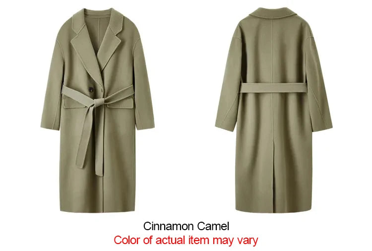 SENTUBILA Langer Mantel aus 100 % Wolle für Damen, 2025, Winter,