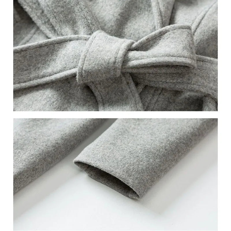 Lange Woll-Windjacke für Damen, Mantel, 2025,